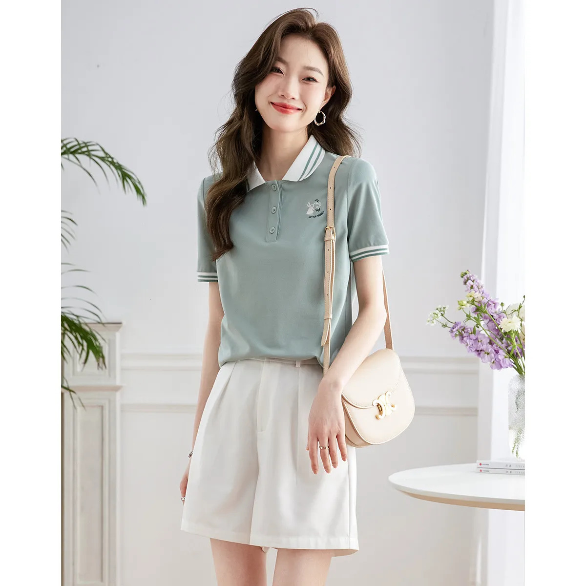 Polo Shirt Women Short Sleeve Buttons Collar Cotton Casual T-shirt Solid Sportswear Female Golf Clothes Summer Pullovers 240713