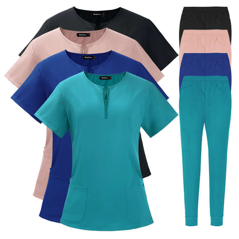 Niaa Hinn Scrub Set Zip Up New Arrival French Gentle Wind Popular Temperament Sexy Loose Linen
