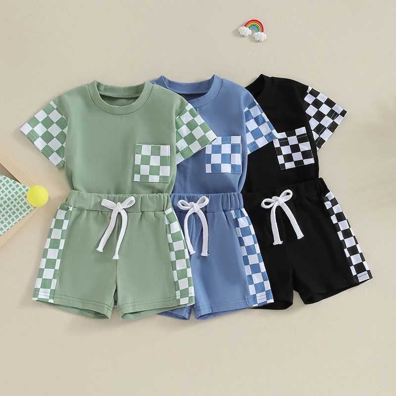 Clothing Sets Kids Clothes Set Baby Boys Plaid Print T-Shirt + Shorts Summer Clothing Cotton Casual Boys Tracksuit Children Baby Clothes Set