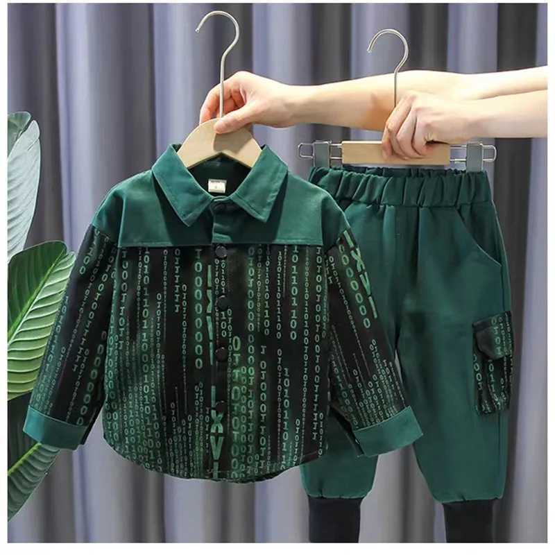Clothing Sets Boys Clothes Spring Autumn 1-10T Suit New Korean Childrens Lapel Long Sleeve Shirt+Pocket Pants Babys Personalized Outfits