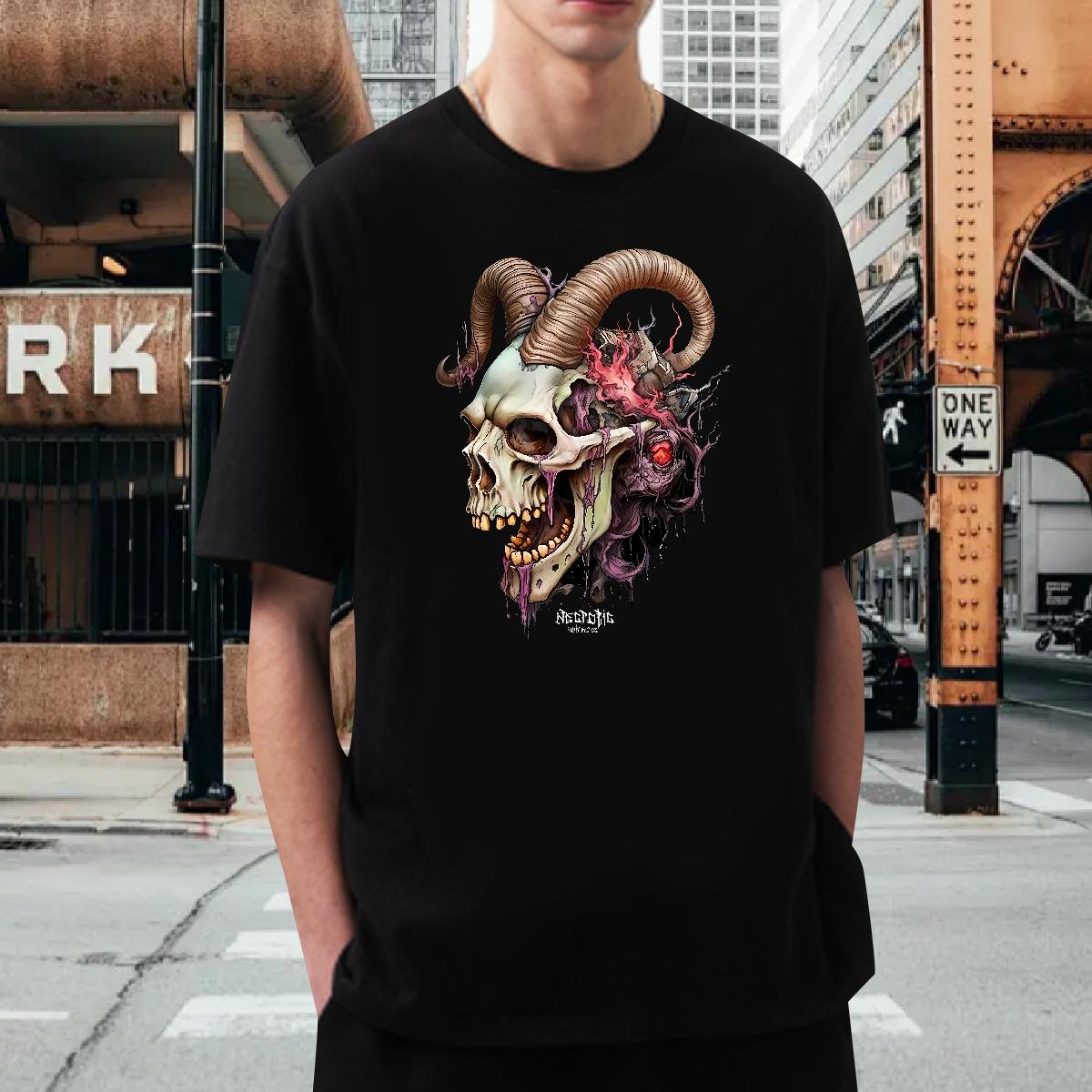 2024 DIY T shirt Skeleton 230g Cotton DIY Logo Oversized Men Clothes T-Shirt Summer Casual Breathable Crew Neck Cotton High Quality Top Tees