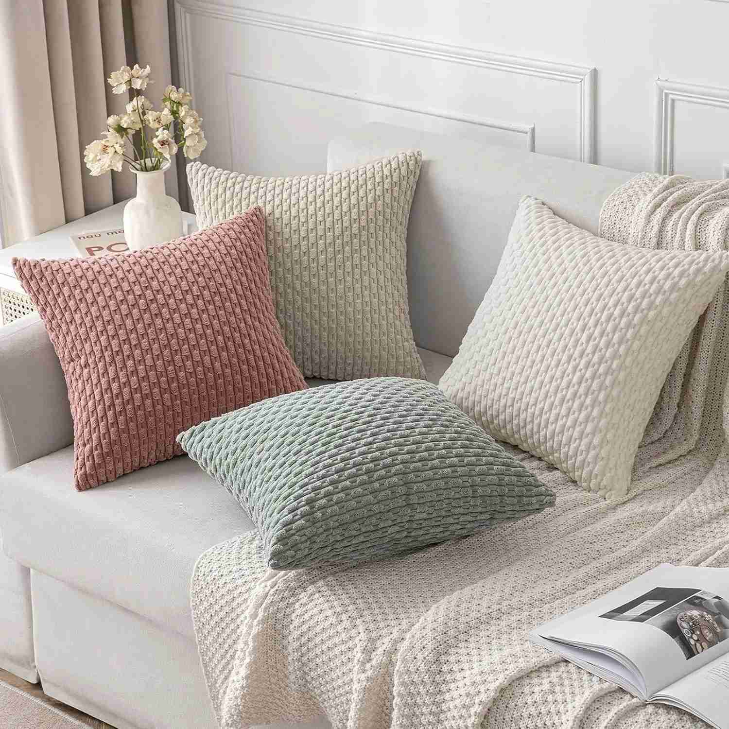 Striped Throw pillow Cover 18x18 Inch Beige Boho Corduroy Cushion Cover From Sofa Living Room Modern Home pillowcase Home DecroM240717