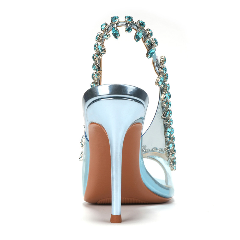 Sexy Peep toe Transparent PVC Women Pumps Luxury Crystal Tassel Slingbacks thin High heels Spring Summer Wedding Party Shoes