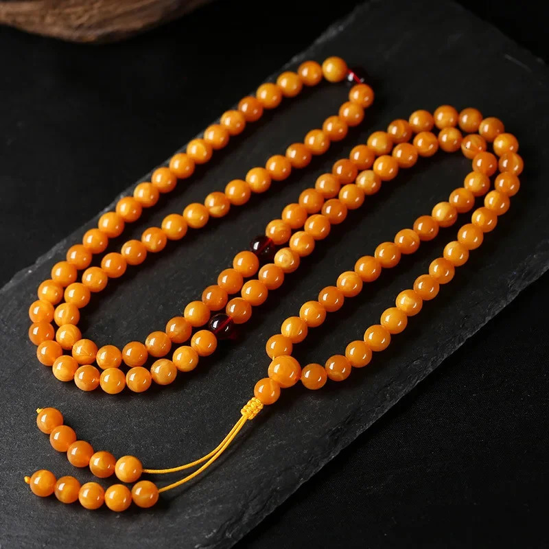 Myanmar Old Beeswax Circle 108 Beads Original Mineral Beeswax Amber Original Stone Necklace Mens and Womens Hard Bracelet 240710