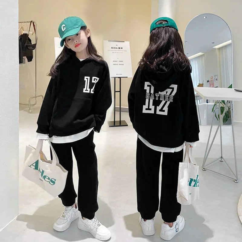 2024 autumn spring teenager kids girl Children set Clothes17 Hooded tracksuit sweatshirt sport pants 5 6 7 8 9 10 11 12 Year 240709
