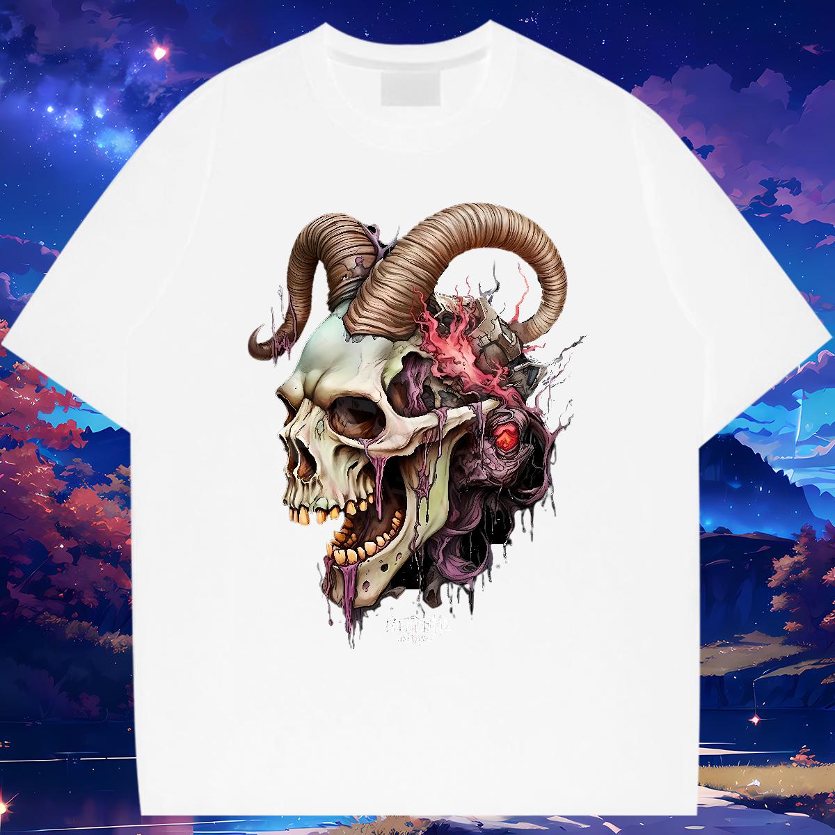 Fashion Design T-Shirts Skeleton 230g 100% Cotton DIY Printed Anime Printing Street Men Tops Tees Short sleeve Cotton Soft Loose Fit