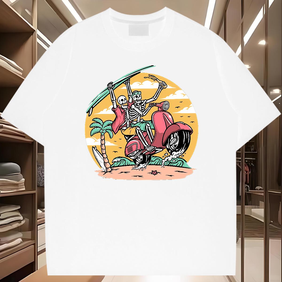 Loose T-Shirts Skeleton 230g Cotton Street Cotton Breathable Short Sleeve Men Tshirts Designer DIY Anime Tee Shirt