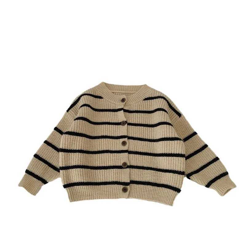 Pullover Childrens clothing Knitted cardigan Spring and Autumn Boys loose 2024 baby sweater Striped Korean style long sleeved shirt y240717