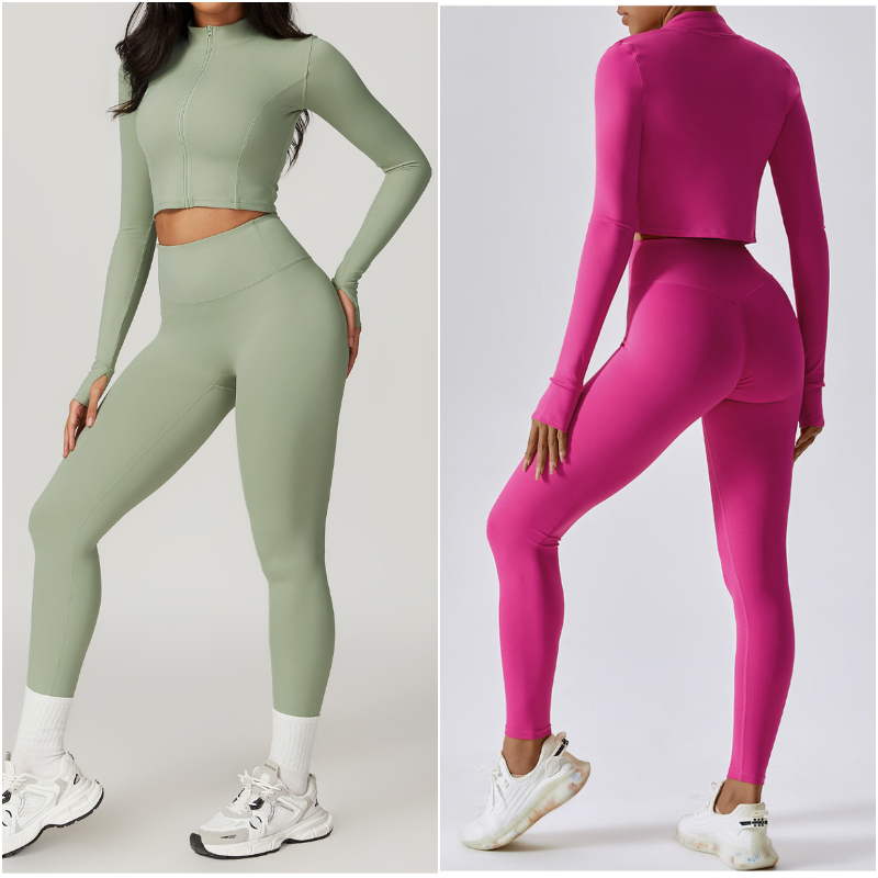 8047 Womens Yoga Outfit Three Pieces Suits Vest+Pants+Jackets Exercise Close-Fitting Fitness Wear Running Elastic Workout Sportswear High Waist Trouser Tops