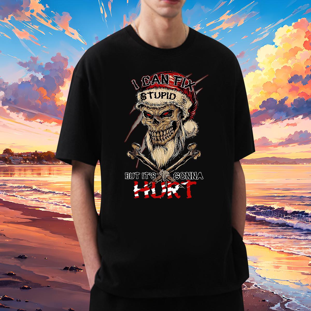 Fashion Casual T Shirts Men Skeleton 230g 100% Cotton DIY Printed Daily Outfit Men Tops Tees Breathable Crew Neck Cotton Brand