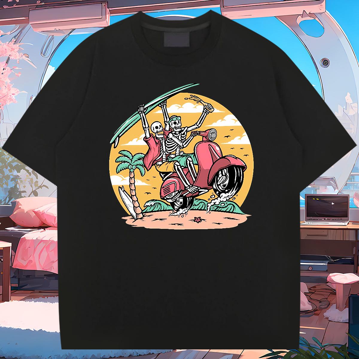 Factory Direct T Shirt For Man Skeleton 230g Cotton Black White Tshirt for Man Woman Casual Beach Cotton Breathable 5A Polos