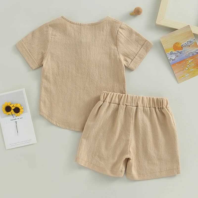 Clothing Sets 0-3Y Boys Girls Clothing Sets Summer Solid Cotton Linen T-shirts+Elasctic Shorts Kids Clothes Casual Toddler Clothing Sets