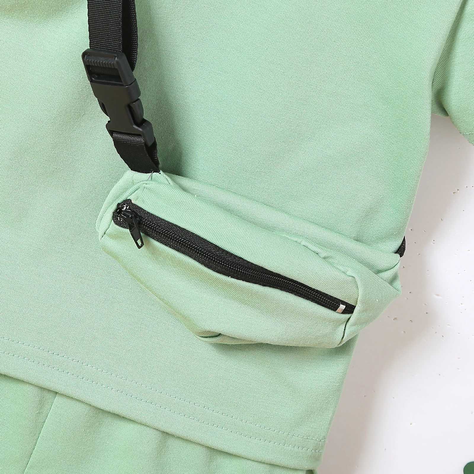 Clothing Sets 3Pcs Set Toddler Baby Boys Trendy Casual Summer Outfit Round Neck Short Sleeve T-shirt + Solid Shorts + Zipper Crossbody Bag