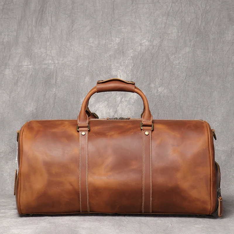 Vintage weekender travel Bags Crazy Horse Leather Mens Duffle Lightweight Crossbody Handbag 15 Inch Laptop Bag 240704 dc79 4