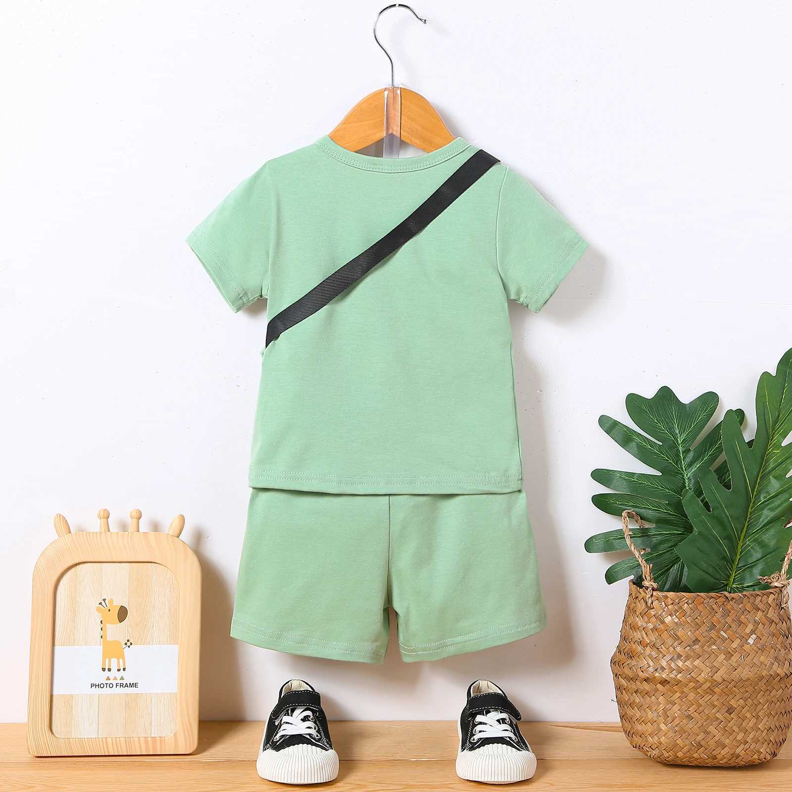 Clothing Sets 3Pcs Set Toddler Baby Boys Trendy Casual Summer Outfit Round Neck Short Sleeve T-shirt + Solid Shorts + Zipper Crossbody Bag