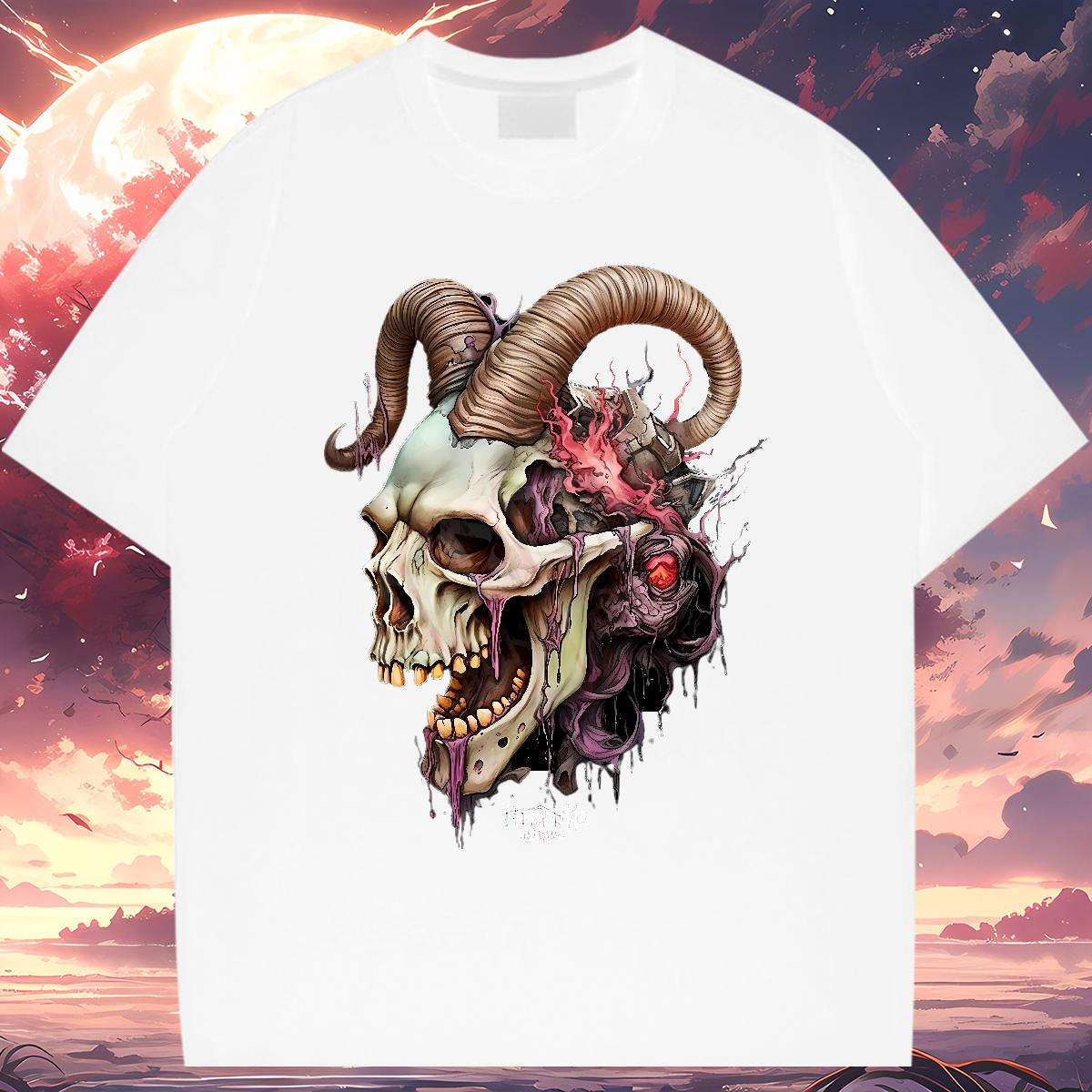 5A Tshirts Skeleton 230g 100% Cotton Breathable Short Sleeve Street Wear Man T Shirts Custom Print Plus Size Casual New Tops Tees