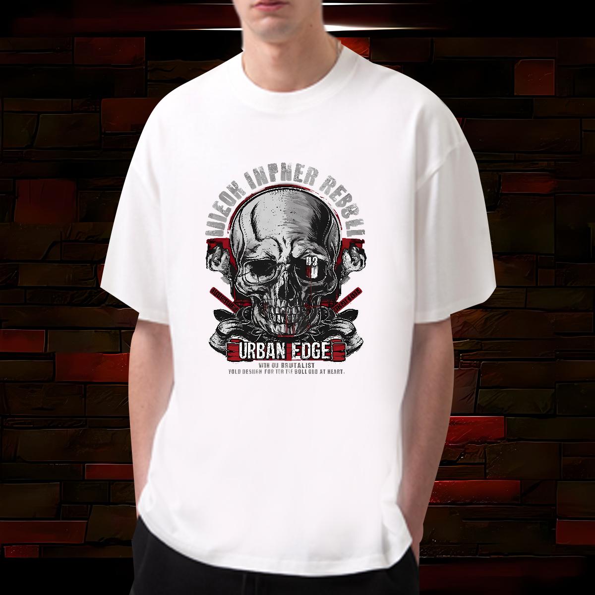 Cool Men Tees Skeleton 230g 100% Cotton Crew Neck Cotton Breathable Hip Hop T-Shirts for Men Black Oversized Wholesale Clothes