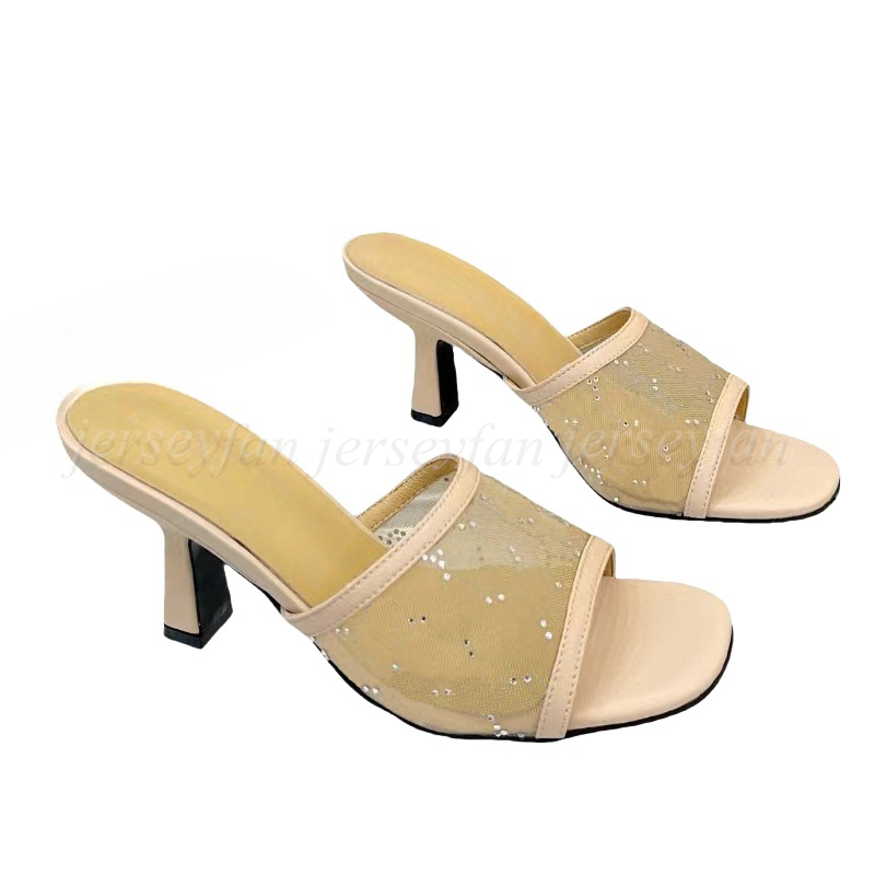 Premium Quality Women High Heels Slippers Mesh Design Female Sandals Height 6.5cm EU 35-43 28001