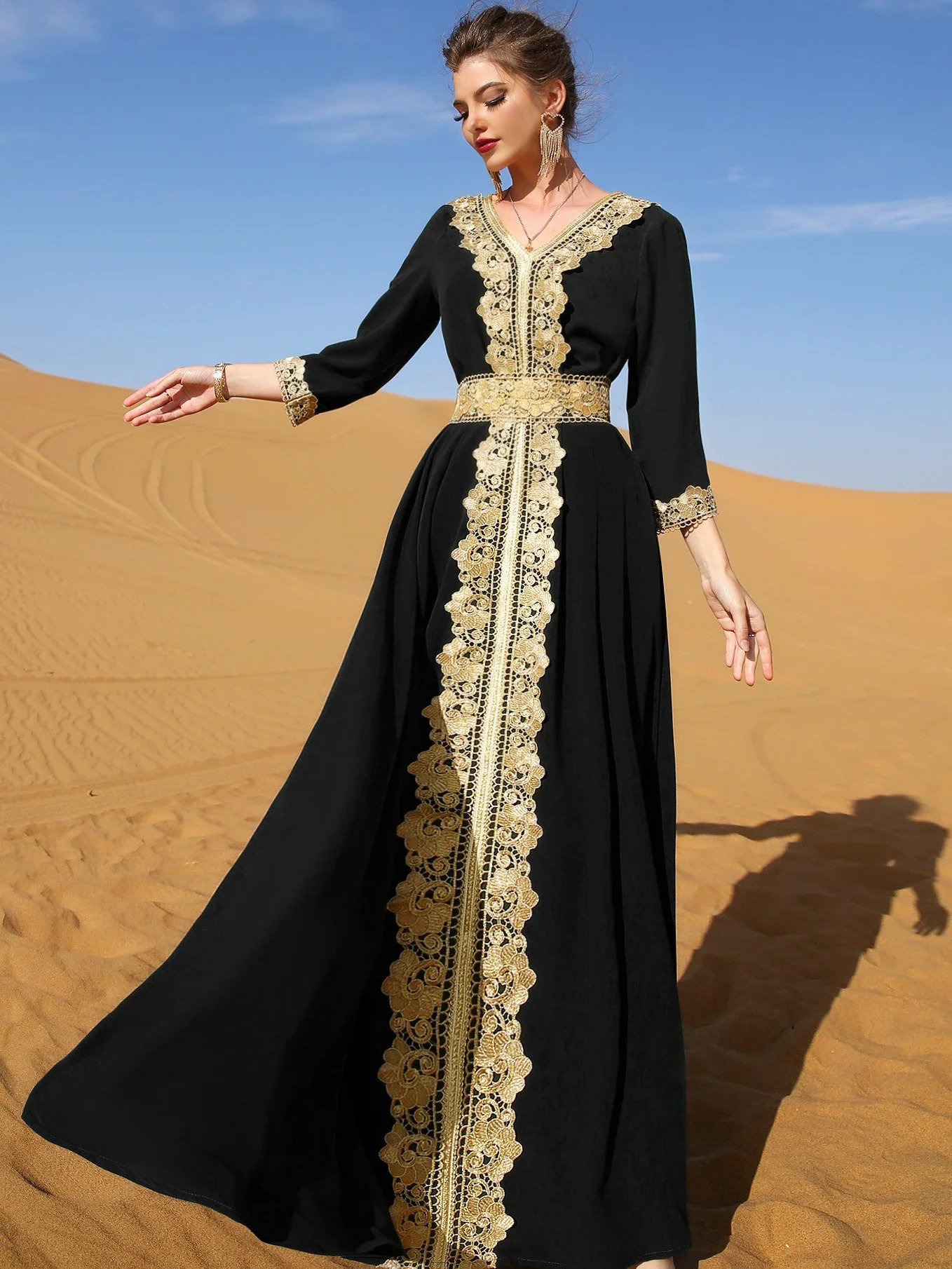 Eid Party Dress for Women Lace Dubai Arab Ramadan Abayas Caftan Kaftan Vestido Muslim Woman Abaya Long Dresses 240715