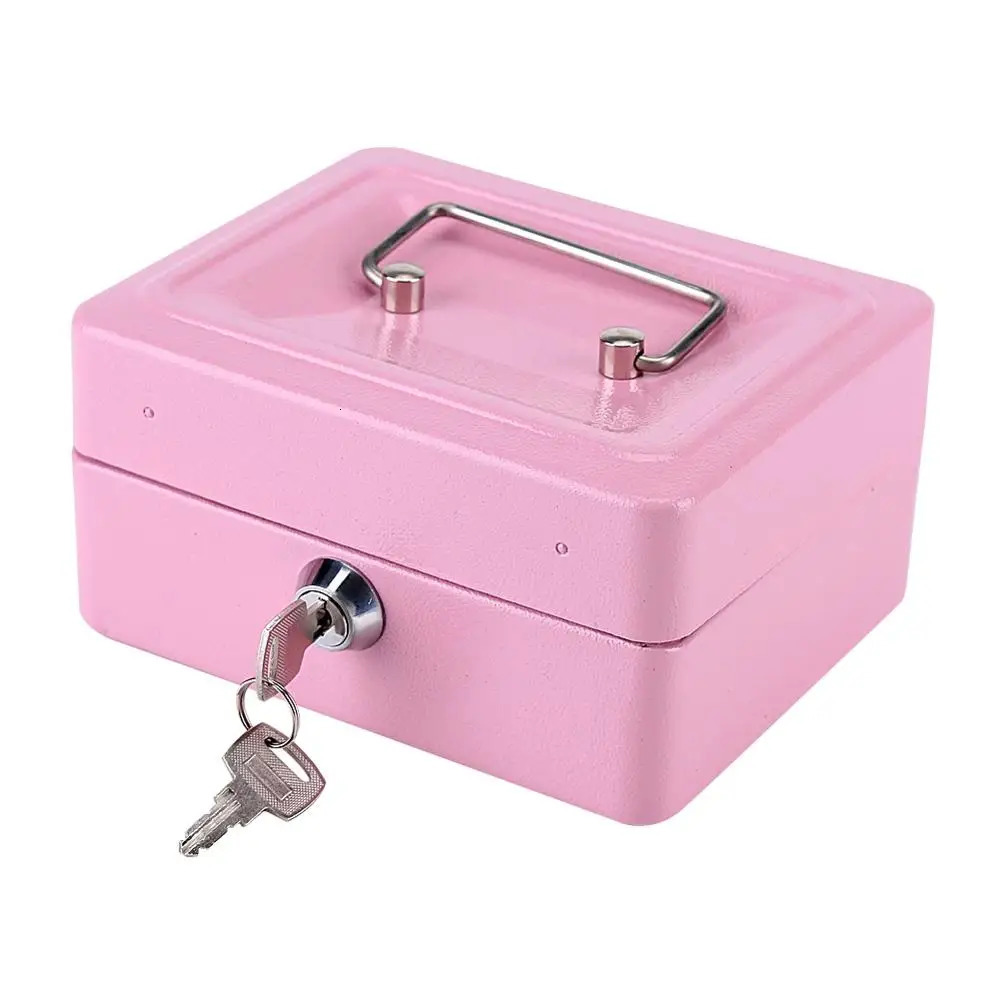 Roze Veilig Spaarpot Cash Register Insert Lade Kassier Lade Opslag Mini Draagbare Stalen Afsluitbare Cash Kluis Beveiliging Box 240715