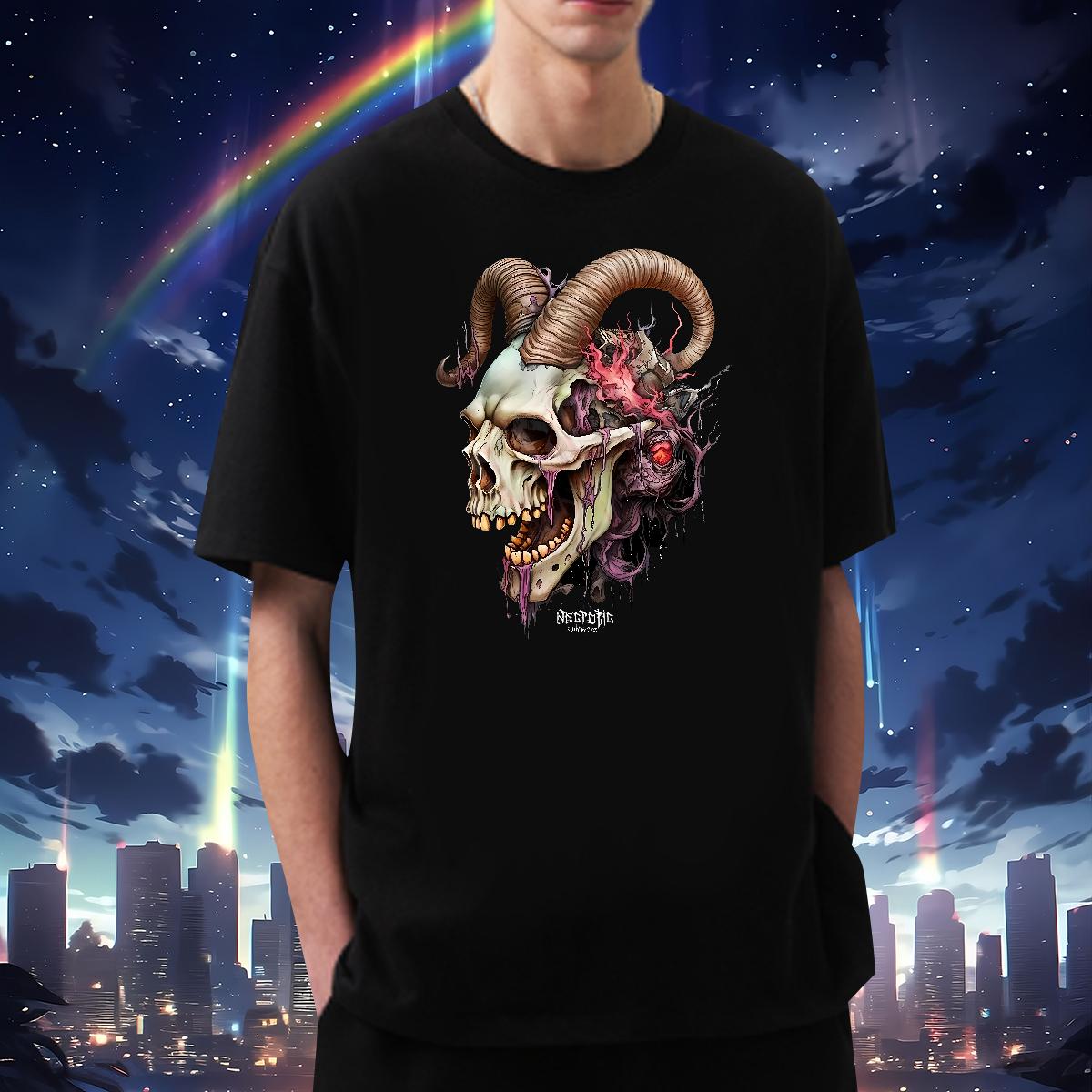 Customized T Shirts Men Skeleton 230g 100% Cotton Asian Size Men Tshirts Outdoor Round Neck Short Sleeve Loose Tee Shirt