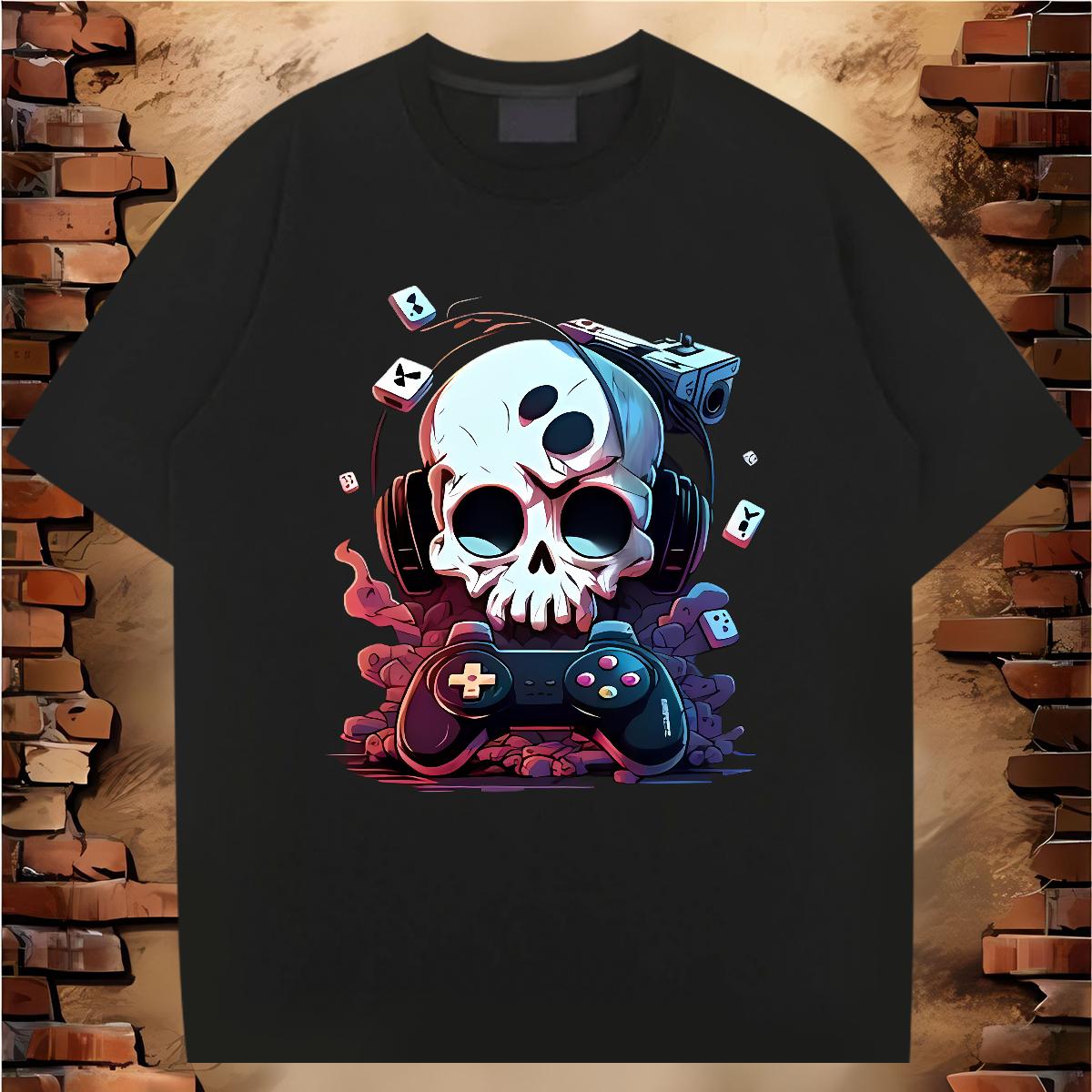 DIY T Shirt For Man Skeleton 230g Cotton Cartoon Print Street Casual Men Tshirts 180g Cotton Comfortable