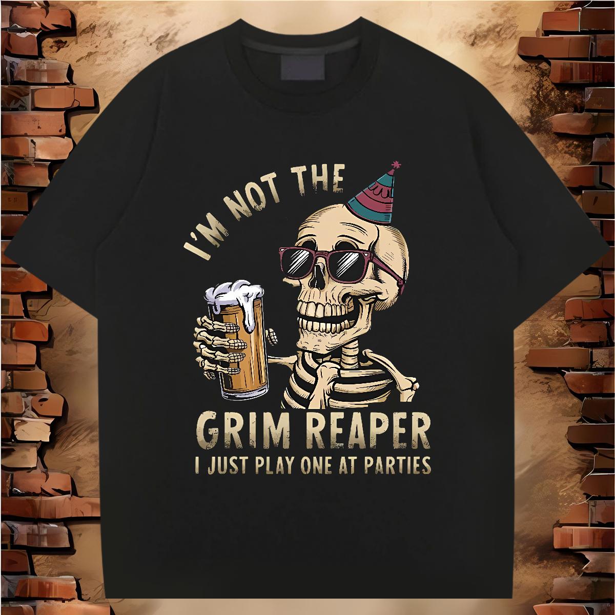 2024 Men T Shirts Skeleton 230g Cotton Asian Size Hip Hop Street Men Tees Short sleeve Cotton Soft Unisex