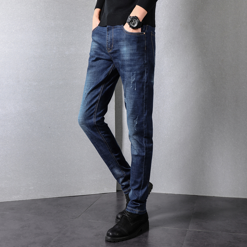 Autumn new slim fit fashionable jeans stretch straight leg denim pants men's Korean version trend