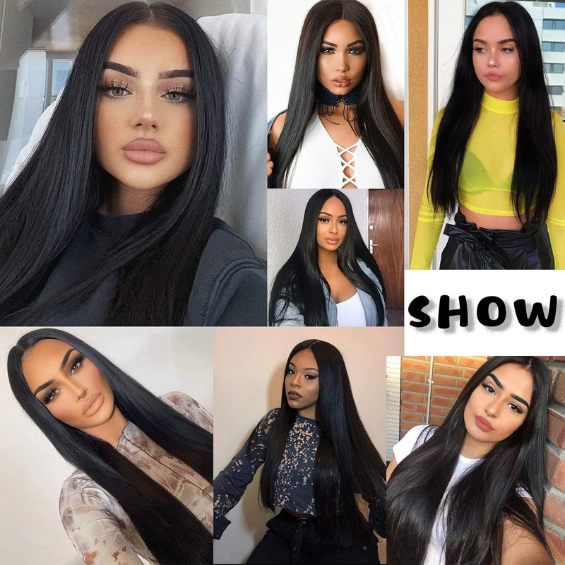 Synthetic Wig Mechanism T Part Lace Front Wigs Silky Straight Middle Part 1B# 60# Color Chemical Fiber 28inch Hair Products