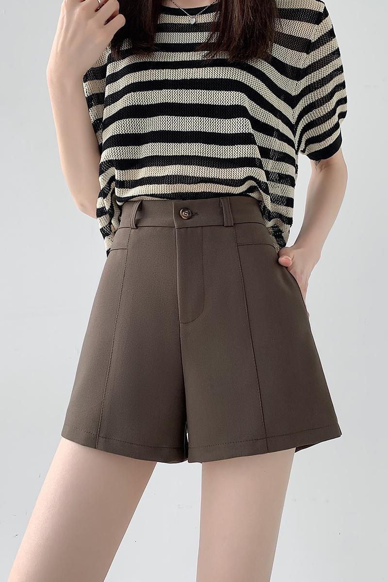 Design sense: Grey suit shorts for women's summer 2024 college style loose A-line wide leg casual five quarter pants