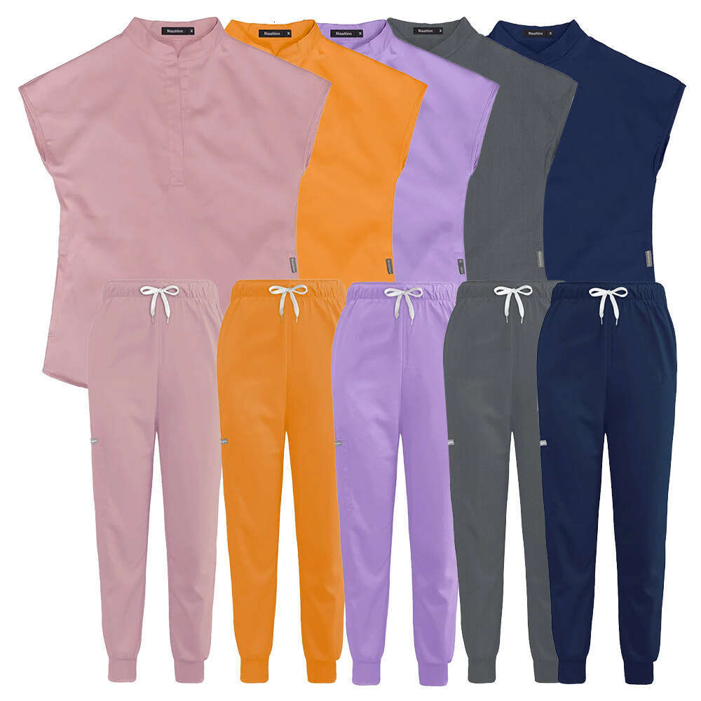 Niaa Hinn Scrubs for Women Uniform Scrubs Set Zip Up New Product Long Non-ironing Solid Leisure Time Popular Fashion Sexy Temperament Linen Short Wais