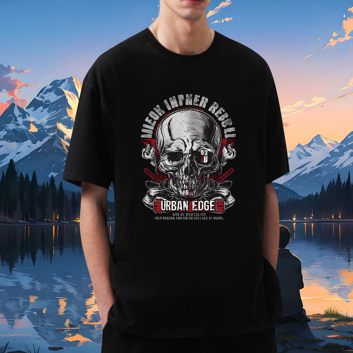 Classic T Shirts Men Skeleton 230g 100% Cotton Skull Street Men Tops Tees O-Neck Short Sleeve Cotton Cool