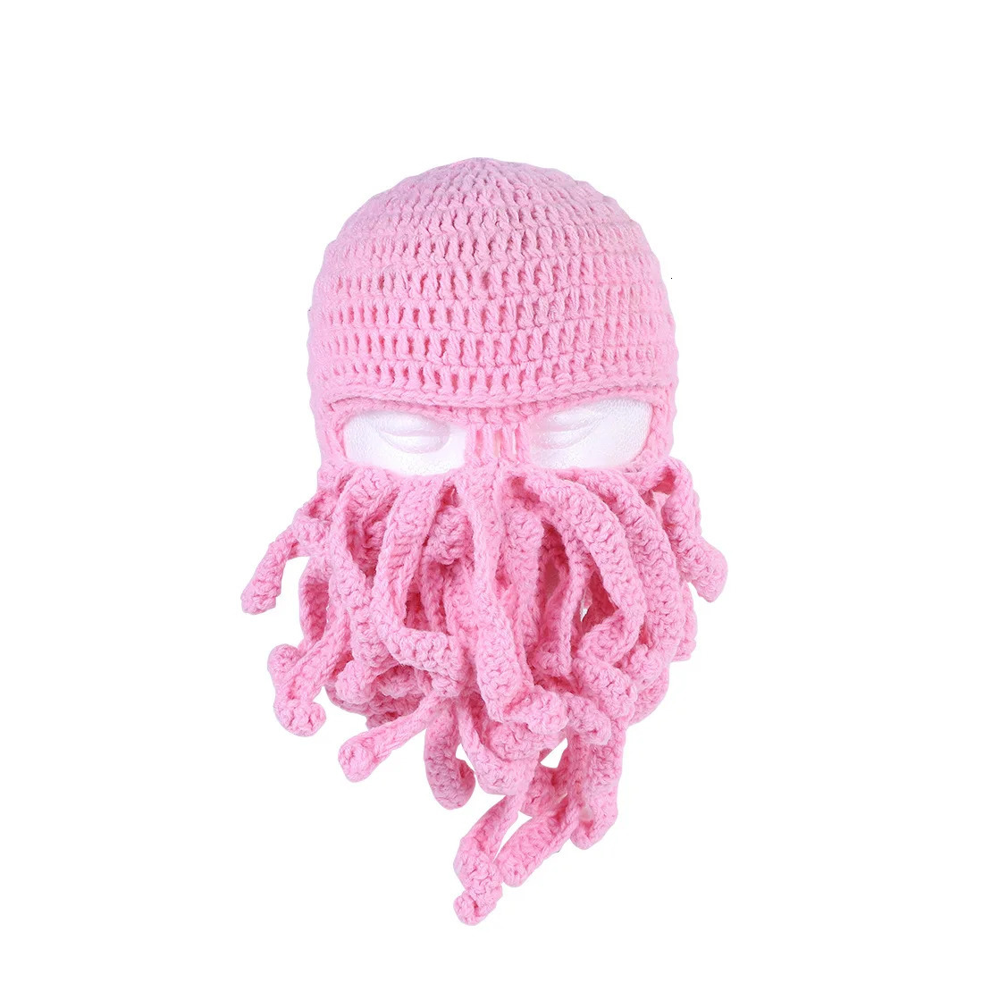 Octopus Hat Squid Mask Funny Winter Warm Knit Beard Hat Skiing Biking Accessories Gifts for Men Women Kid Red 240715