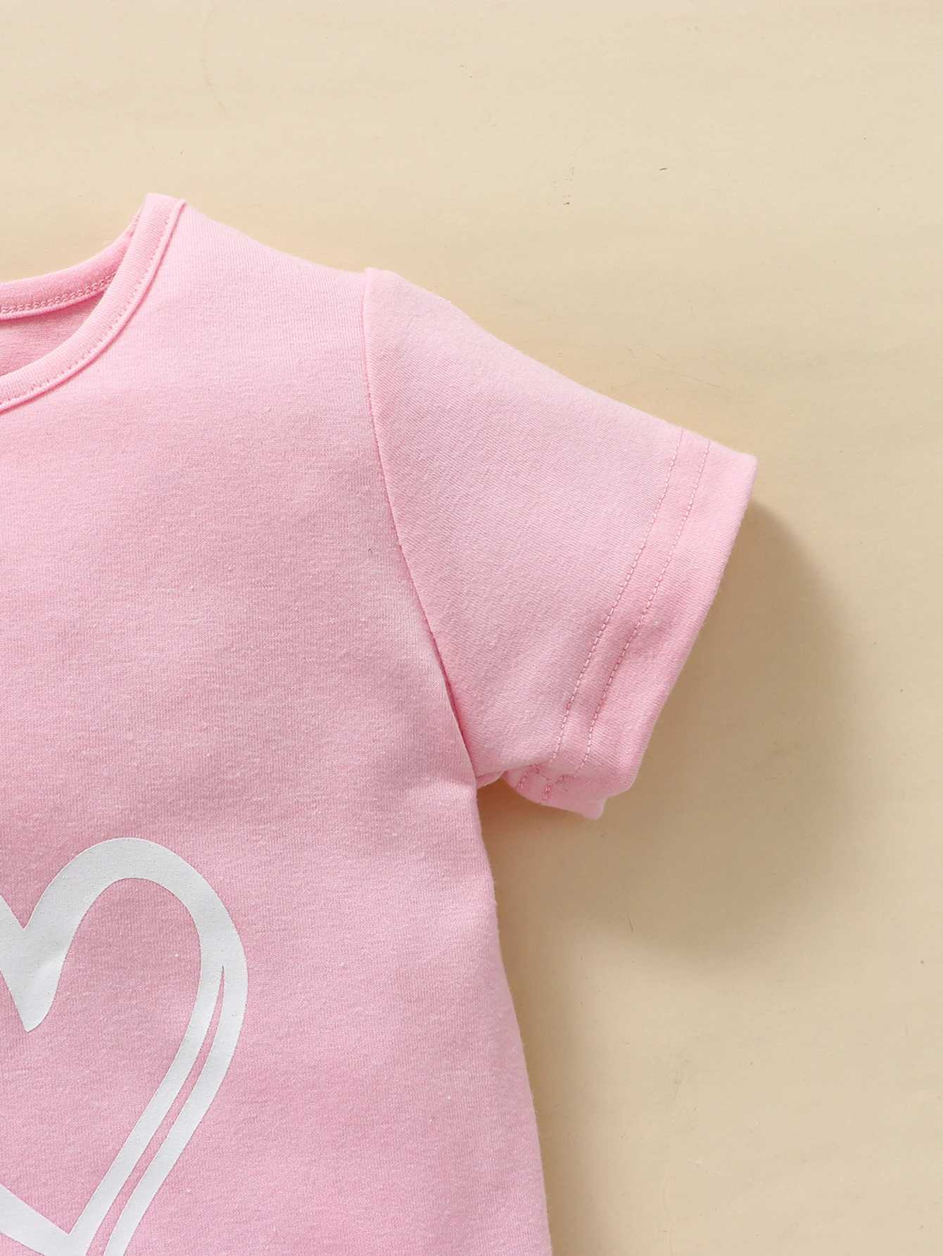 Clothing Sets Baby Girls Heart Print Top Contrast Binding Track Shorts 2Pcs Sets Infant Newborn Casual Summer Clothes