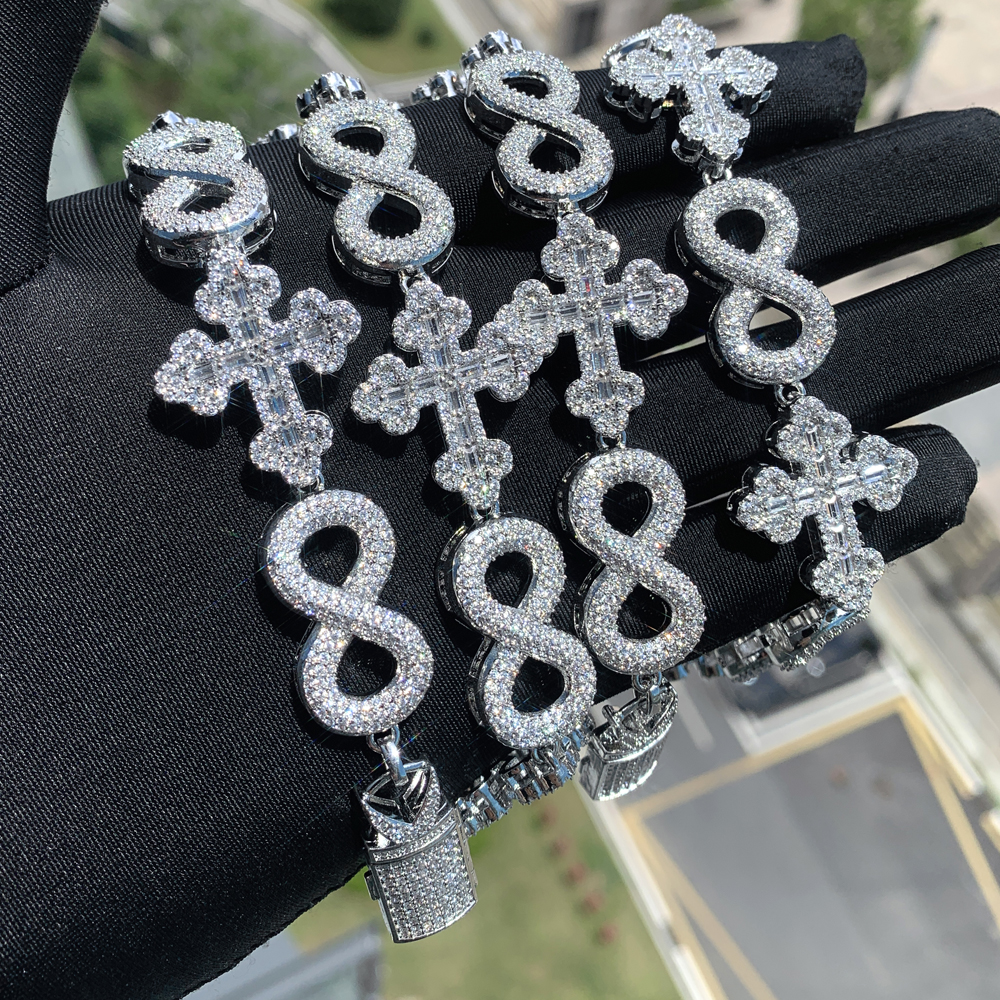 New Arrived Iced Out Bling Rock Men Boy Cool Jewelry Micro Paved 5A CZ Hip Hop Cross Infinity Chain Necklace