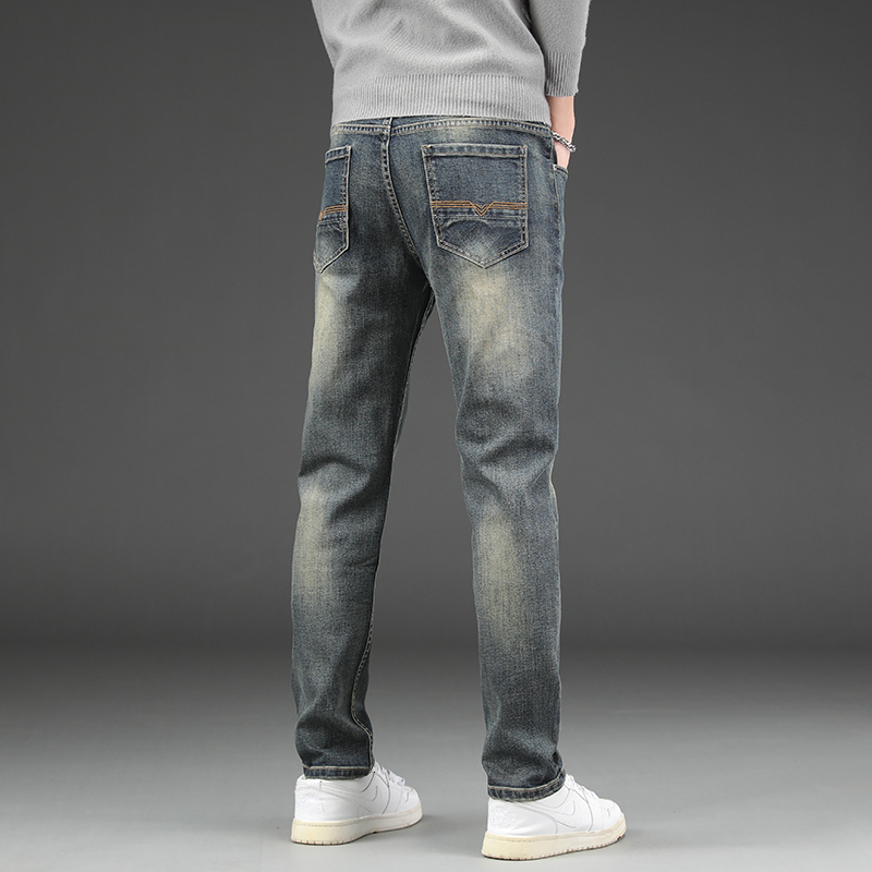 2023 new high-end jeans autumn and winter small straight leg men's elastic denim pants sub trend
