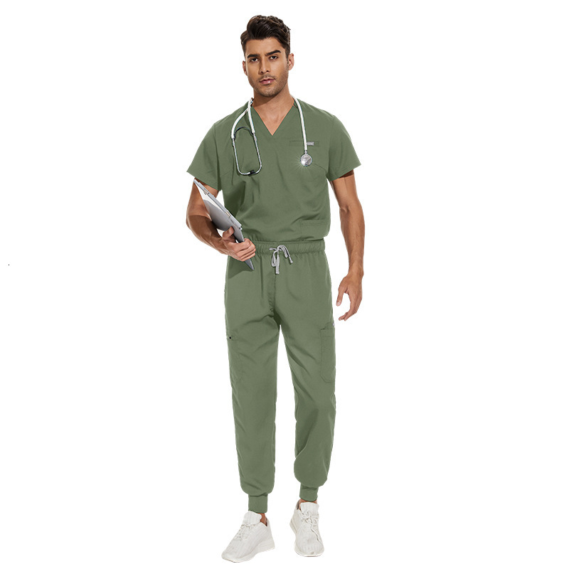 Large size V-neck hospital nurse uniform set for women's Korean version hand sanitizer short sleeved unisex doctor F717#38 ddmymarket