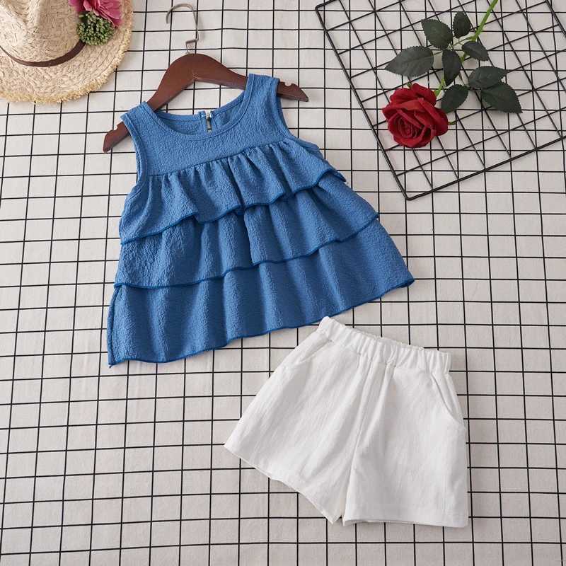 Clothing Sets Girls Clothing Sets 2021 Summer Cotton Vest Two-piece Sleeveless Children Sets Casual Fashion Girls Clothes Suit