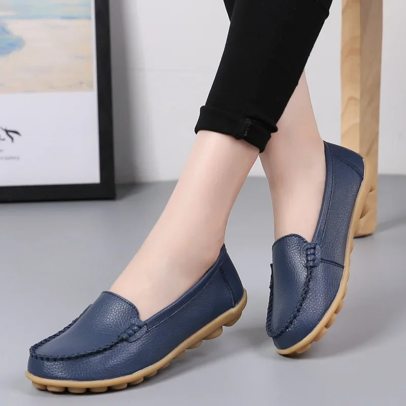 Genuine Leather Shoes Woman Soft Boat shoes for Women Flats shoes Big size 35-44 Ladies Loafers Non-Slip Sturdy Sole 240713