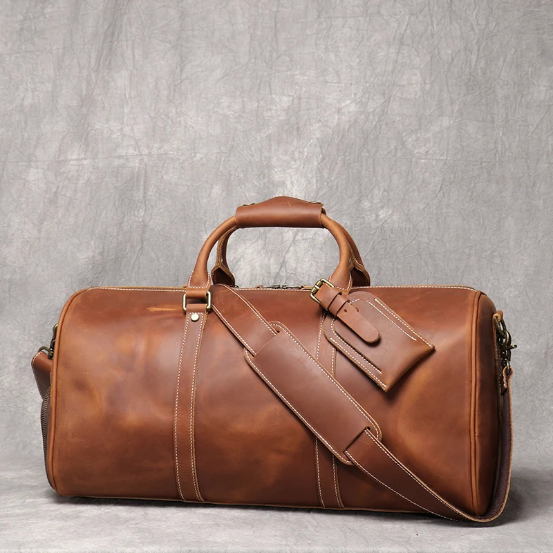 Vintage weekender travel Bags Crazy Horse Leather Mens Duffle Lightweight Crossbody Handbag 15 Inch Laptop Bag 240704 dc79 4