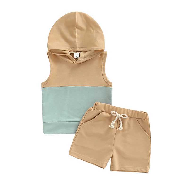 Clothing Sets Toddler Baby Infant Boys Summer Clothing Outfit Sets Contrast Color Sleeveless Hooded Tank Tops + Drstring Shorts
