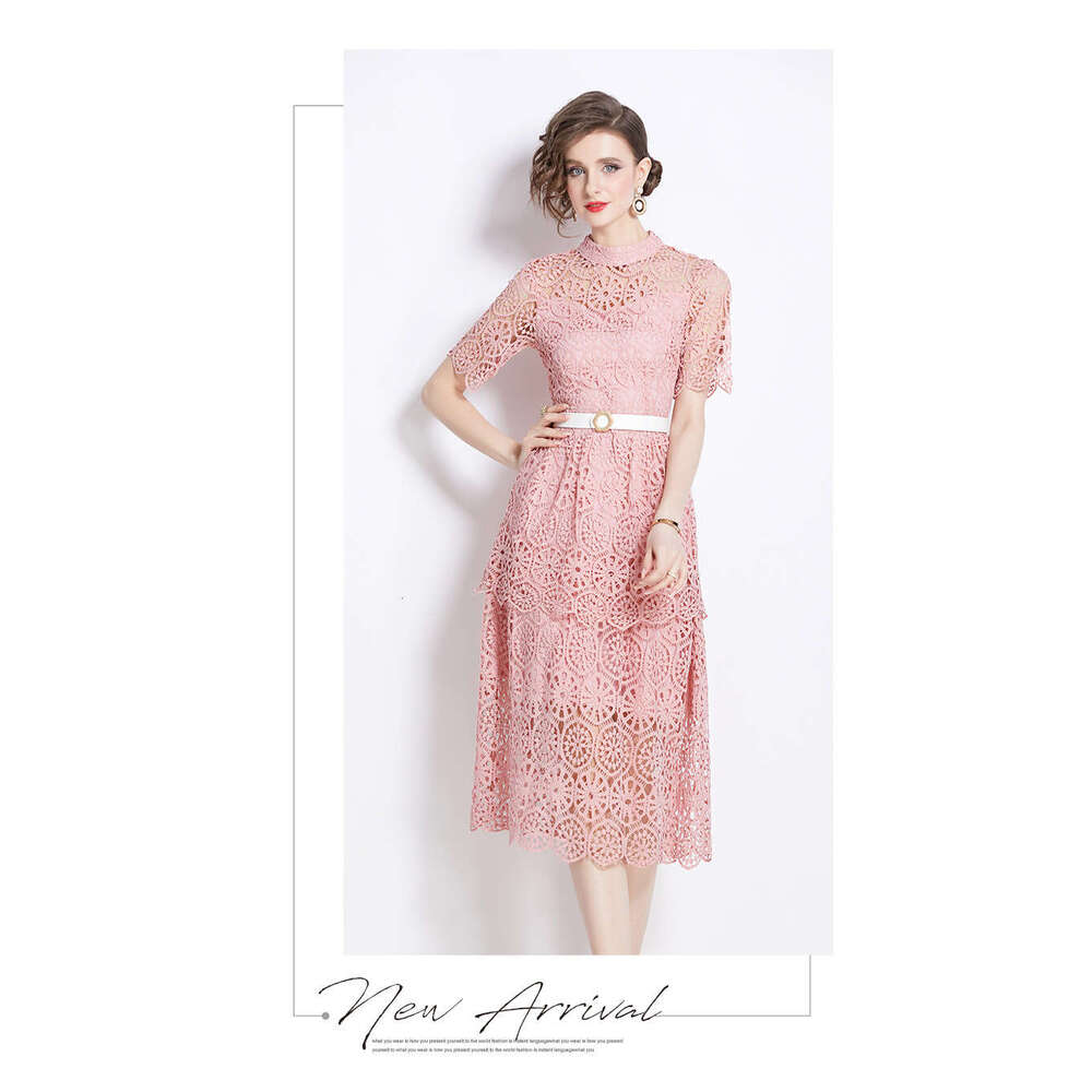 Light Luxury Heavy Industry Hollowed Out Carved Lace for Womens High Grade Multi Layered Ruffle Edge Cake Dress, Celebrity Style Dress SKINNY DRESS