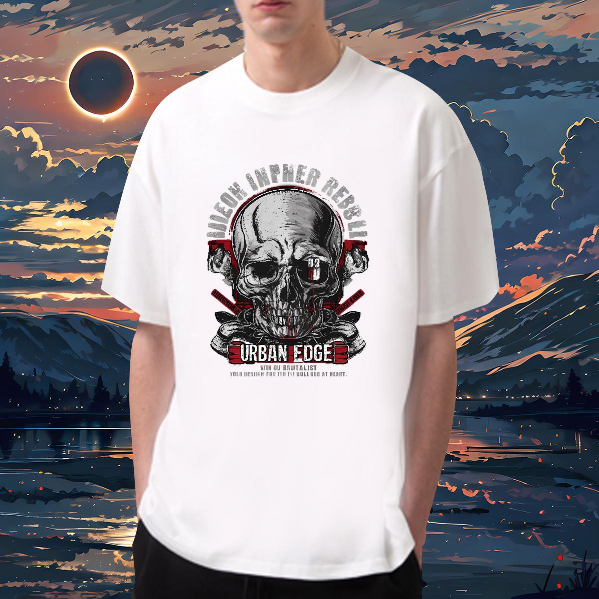 DIY T Shirt For Man Skeleton 230g Cotton Skull Men Tops Tees Hip Hop Round Neck Short Sleeve Brand Wear