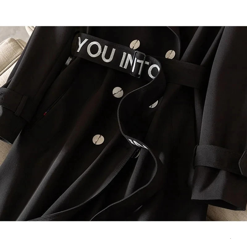 Spring Autumn Casual Women Mid-length Trench Coat With Letter Embroidery Sashes Double-breasted Lapel Female Windbreaker Outwear 240716