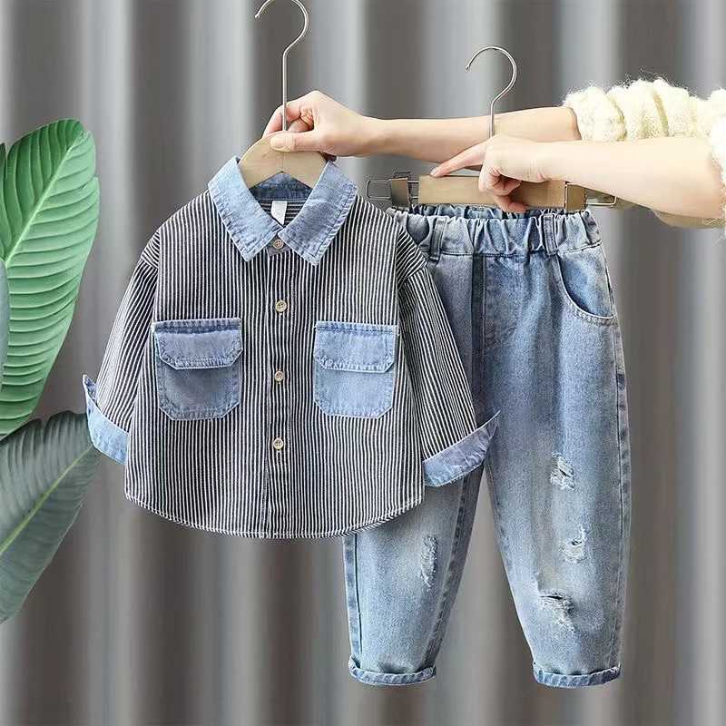 Clothing Sets Kids Boys Autumn Suit 2024 Spring And Autumn New Clothing Childrens Korean Edition Pop Street Fashion Boys Shirt Two Piece Set