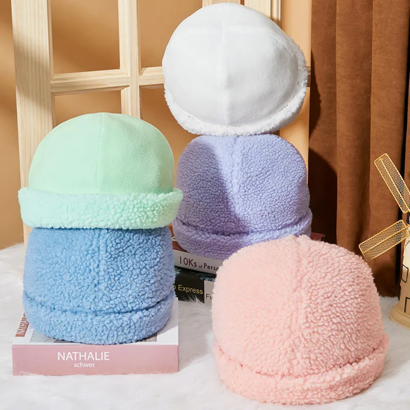 Lady Vintage Docker Cap Brimless Beret Big Size Beanie Hats Literary Landlord Faux Lamb Fur Sailor Men Hip Hop Skullies 240716