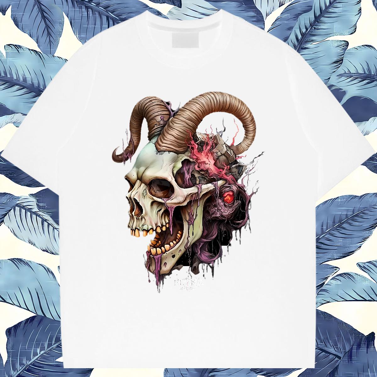 Unisex Men Clothes T-Shirt Skeleton 230g Cotton Crew Neck Cotton Breathable Anime Printing Street Men T Shirts DIY Printed New Arrival Tee Shirt