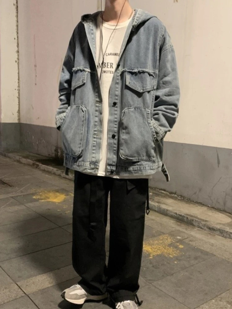 Gmiixder Spring Autumn Vintage Denim Jacket Threedimensional Pocket Workwear Top Men High Street Coat Handsome Wash Jeans 240716