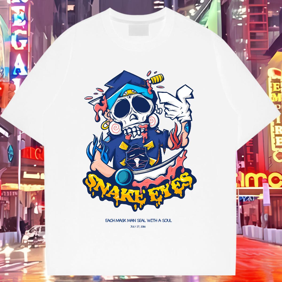 Unisex Men Clothes T-Shirt Skeleton 100% Cotton 230g Crew Neck Cotton Street T-Shirts White Plus Size New Polos