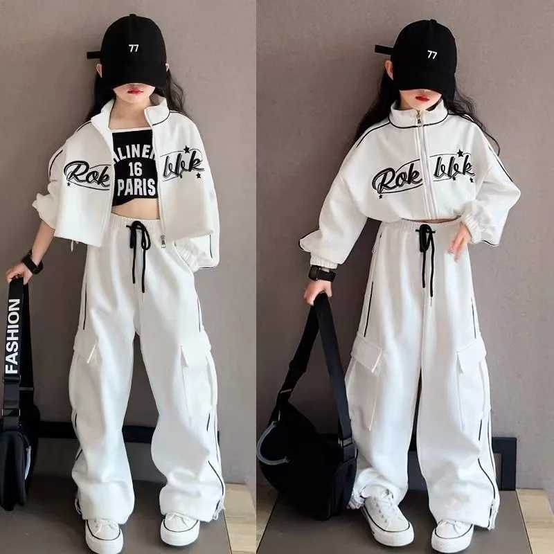 Clothing Sets Girls Spring and Autumn Set 2024 Childrens New Style Trendy Middle and Large Childrens Sports and Leisure Two piece Set